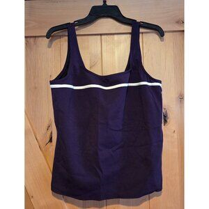 Lands End Size 18 Purple Textured Tankini Swim Top Built in bra White Stripe